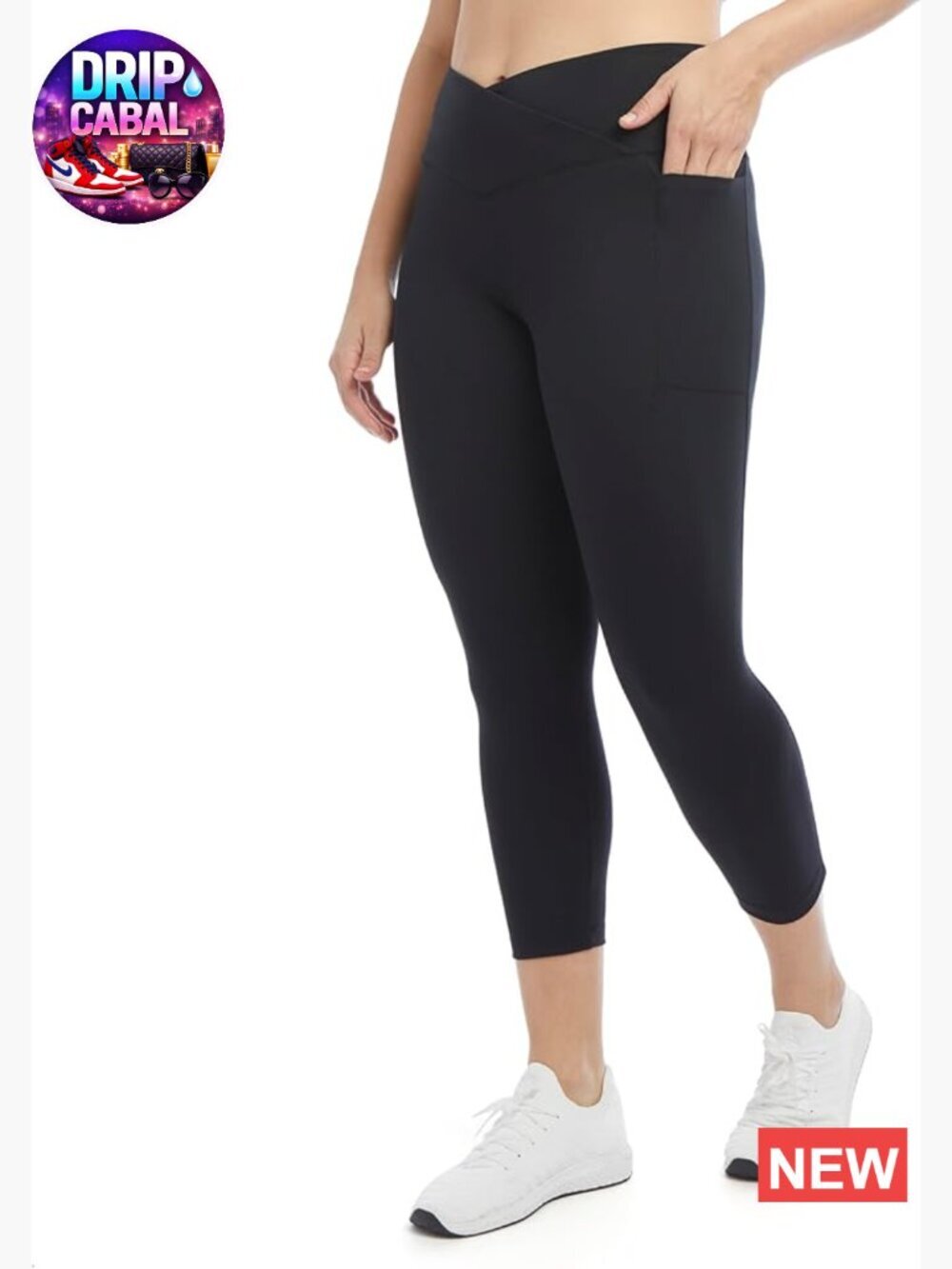 Crossover Waist Crop Leggings with Pockets 22" Inseam